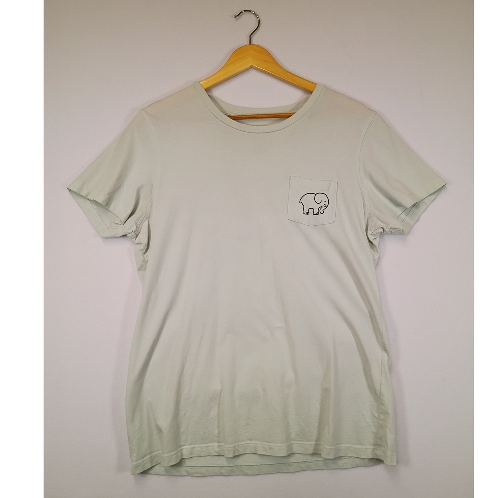 Boho Celestial Ivory Ella Womens Size M Sage Green Star Elephant Pocket T-Shirt